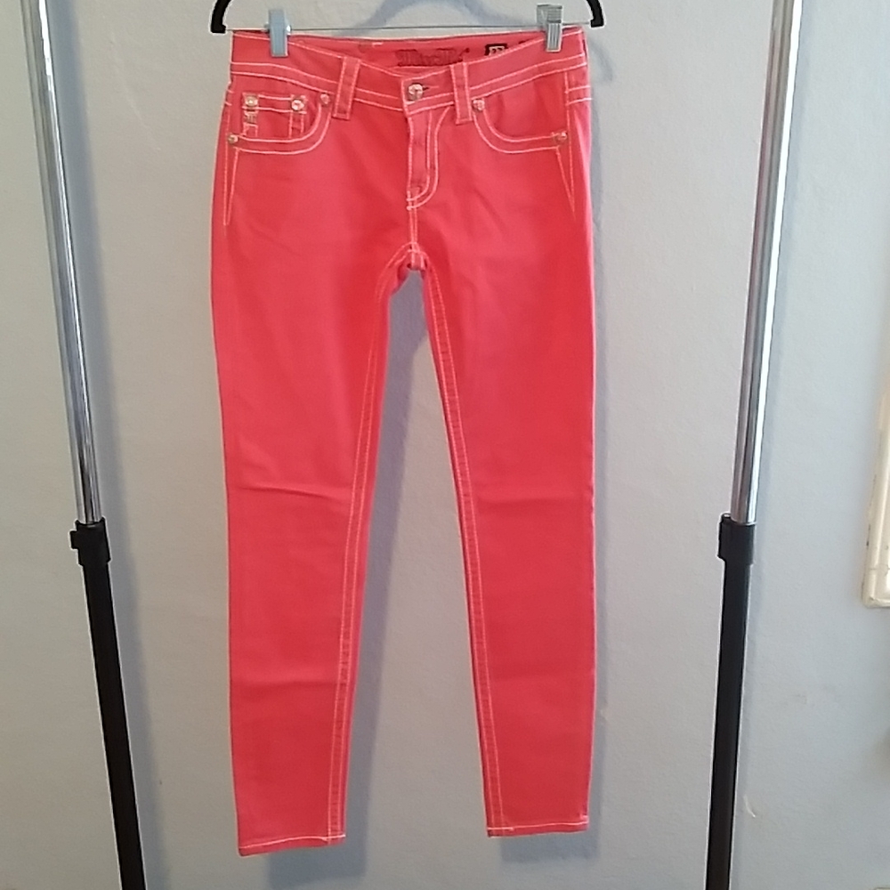 Miss Me Glitz Coral Low Rise Skinny Jeans, Size 27